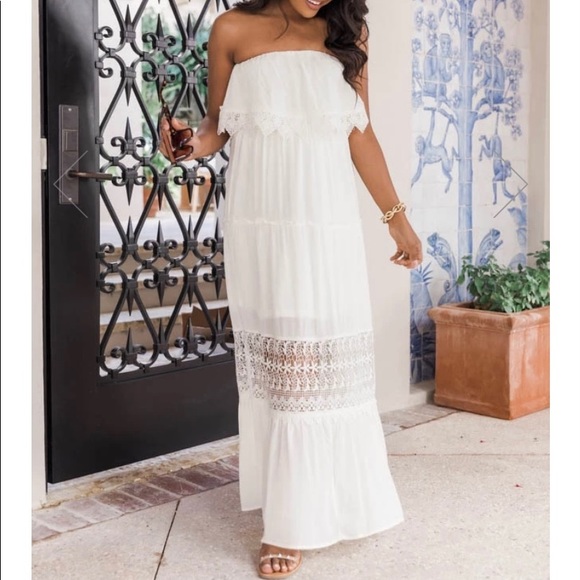 Pink Lily White Lace Maxi Dress - Picture 1 of 5